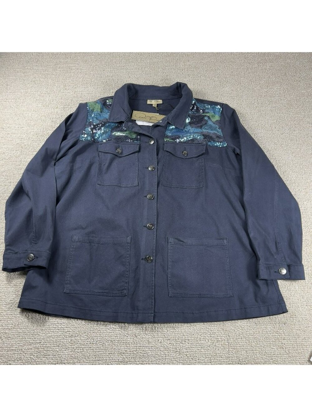 DG2 Diane Gilman Plus Sized Sequined Jacket Blue Women’s Size 2X - Picture 1 of 7